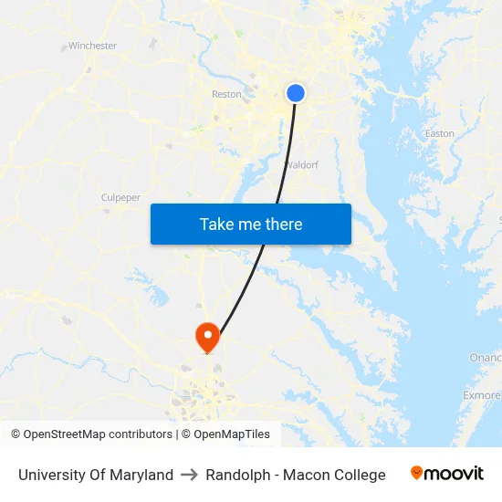University Of Maryland to Randolph - Macon College map