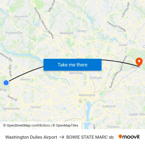 Washington Dulles Airport to BOWIE STATE MARC sb map