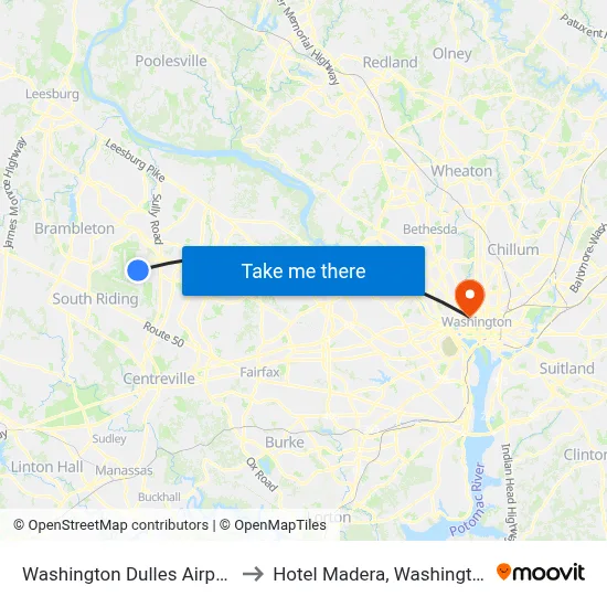 Washington Dulles Airport to Hotel Madera, Washington map