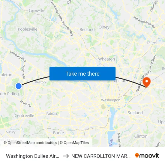 Washington Dulles Airport to NEW CARROLLTON MARC sb map