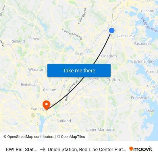 BWI Rail Station to Union Station, Red Line Center Platform map