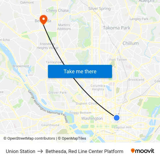 Union Station to Bethesda, Red Line Center Platform map