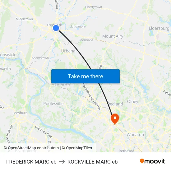 FREDERICK MARC eb to ROCKVILLE MARC eb map