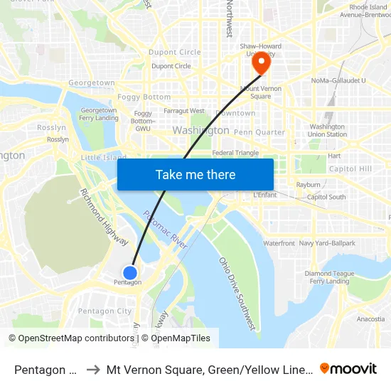 Pentagon Station to Mt Vernon Square, Green / Yellow Line Center Platform map