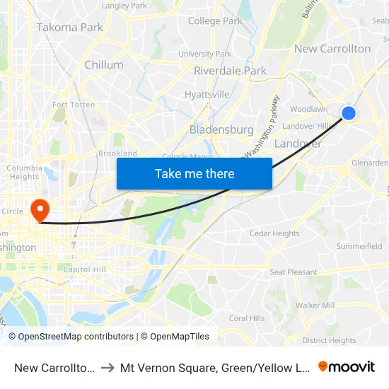 New Carrollton Station to Mt Vernon Square, Green / Yellow Line Center Platform map