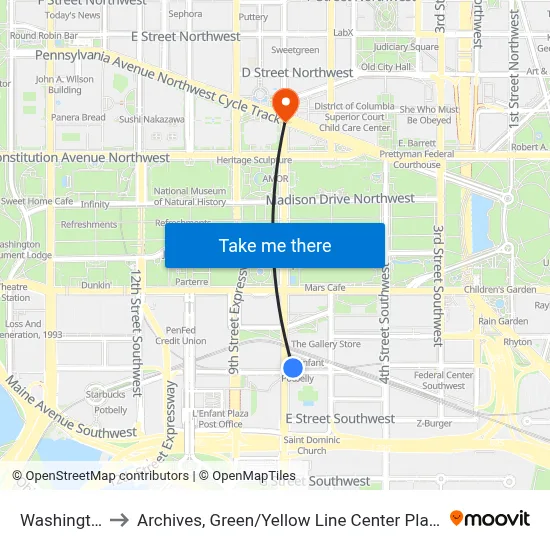 Washington to Archives, Green / Yellow Line Center Platform map