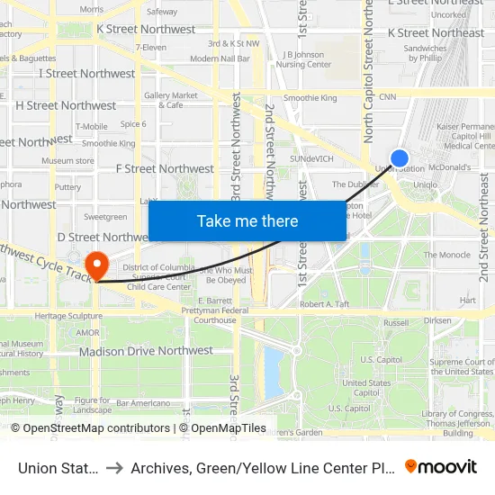 Union Station to Archives, Green / Yellow Line Center Platform map