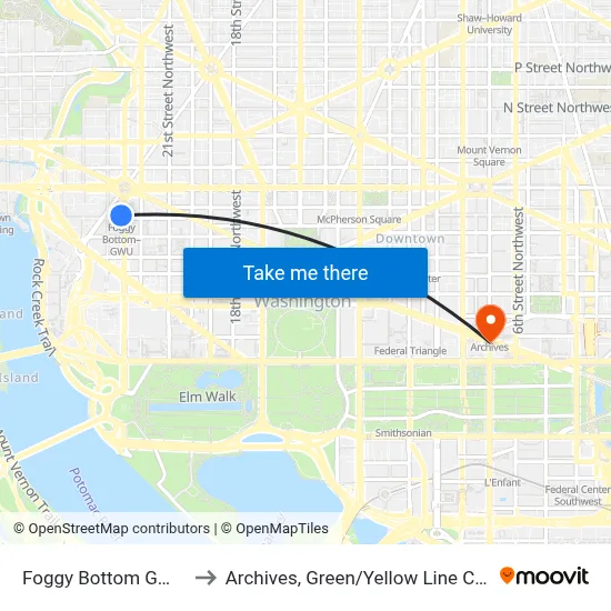 Foggy Bottom GWU Station to Archives, Green / Yellow Line Center Platform map