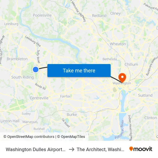 Washington Dulles Airport (IAD) to The Architect, Washington map