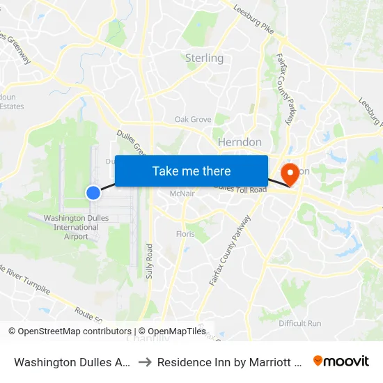 Washington Dulles Airport to Residence Inn by Marriott Reston map