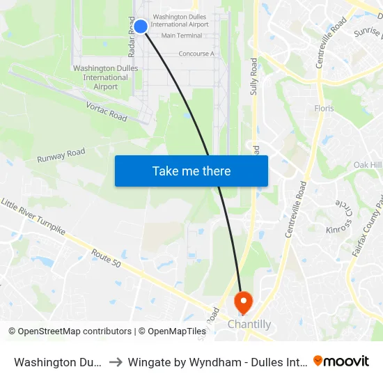 Washington Dulles Airport to Wingate by Wyndham - Dulles International, Chantilly map