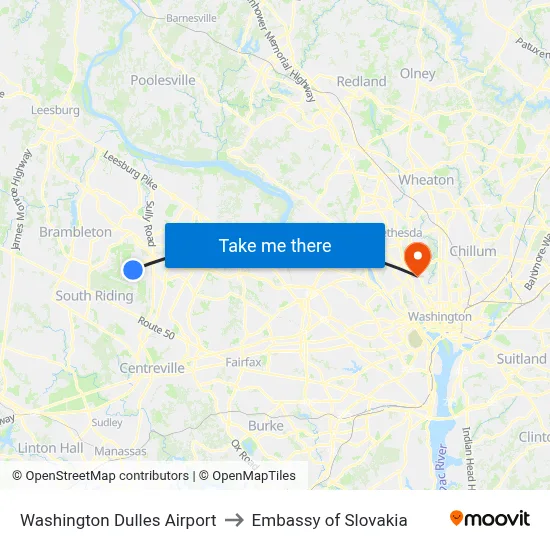 Washington Dulles Airport to Embassy of Slovakia map