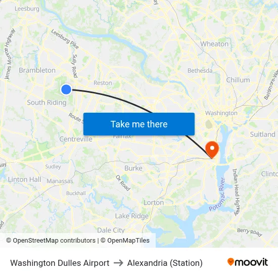 Washington Dulles Airport to Alexandria (Station) map