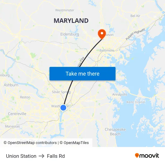 Union Station to Falls Rd map