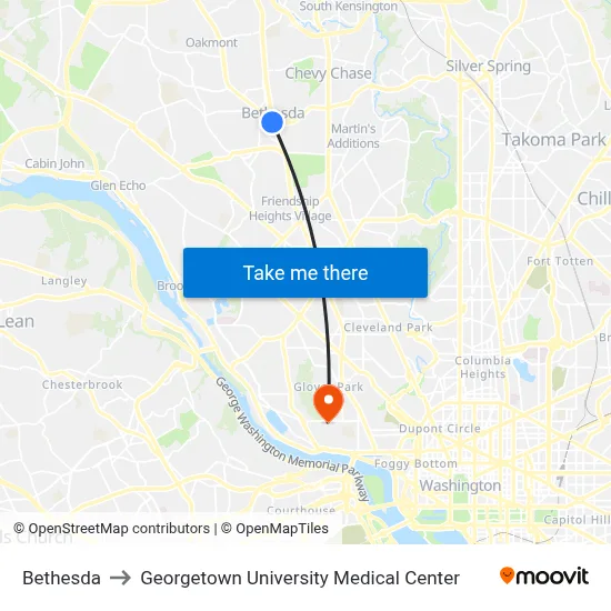 Bethesda to Georgetown University Medical Center map