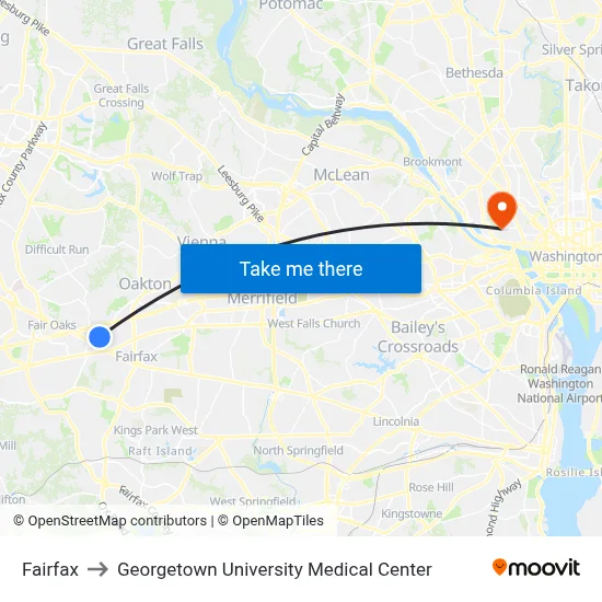 Fairfax to Georgetown University Medical Center map