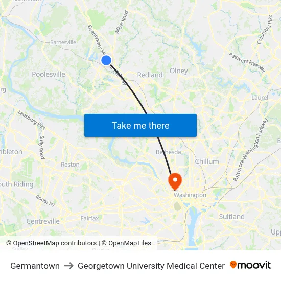 Germantown to Georgetown University Medical Center map
