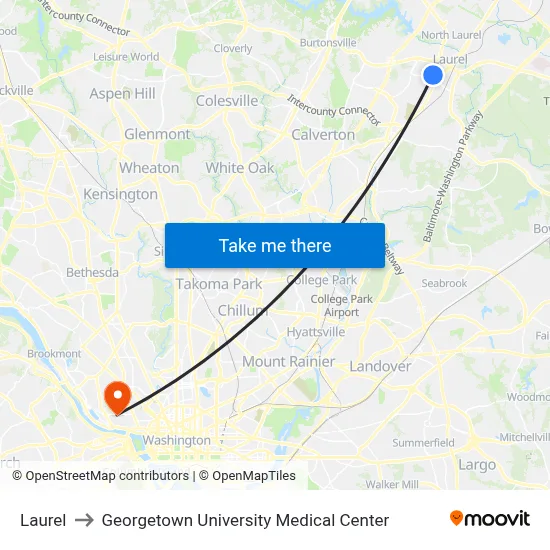 Laurel to Georgetown University Medical Center map