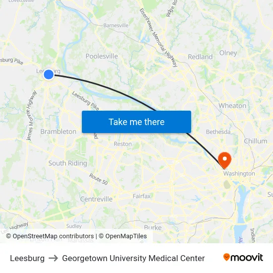 Leesburg to Georgetown University Medical Center map