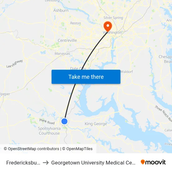 Fredericksburg to Georgetown University Medical Center map