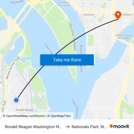 Ronald Reagan Washington National Airport (Dca) to Nationals Park, Washington Dc map