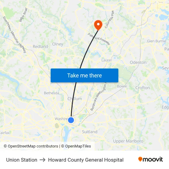 Union Station to Howard County General Hospital map