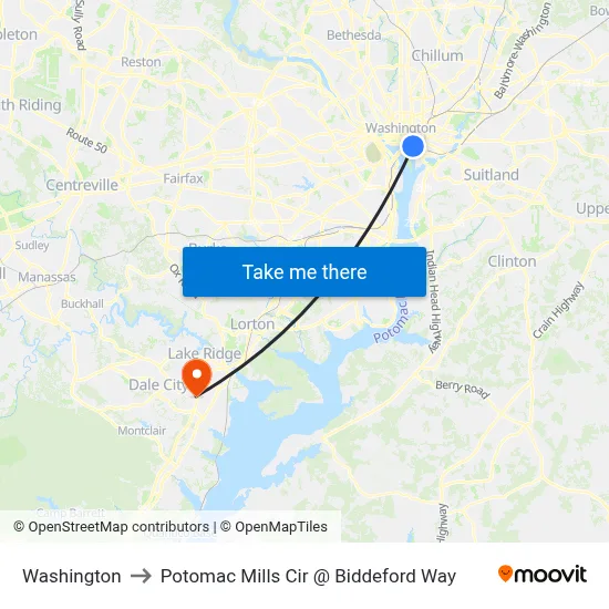 Washington to Potomac Mills Cir @ Biddeford Way map