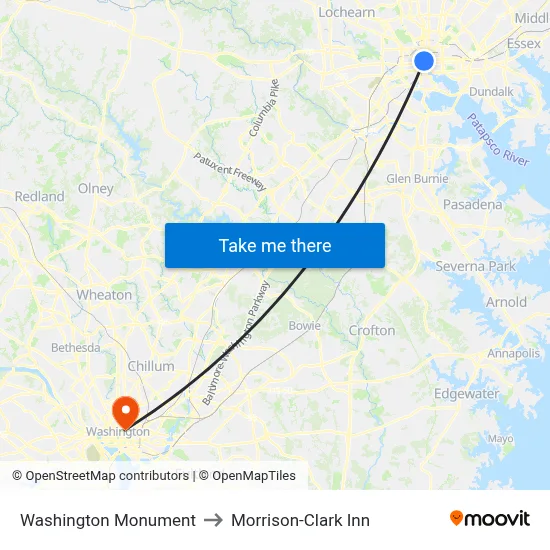 Washington Monument to Morrison-Clark Inn map