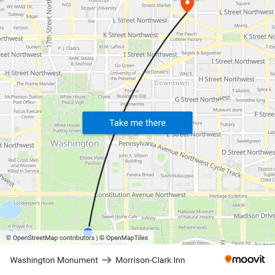 Washington Monument to Morrison-Clark Inn map