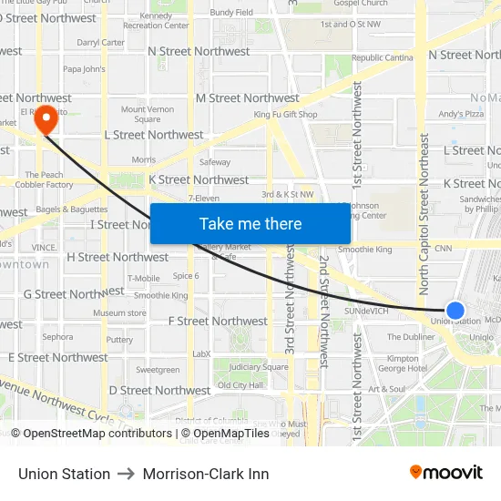 Union Station to Morrison-Clark Inn map