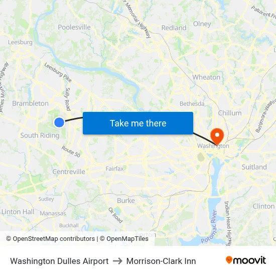 Washington Dulles Airport to Morrison-Clark Inn map