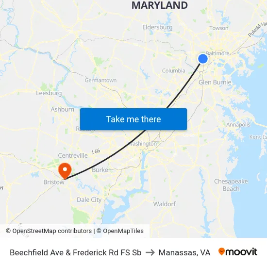 Beechfield Ave & Frederick Rd FS Sb to Manassas, VA map