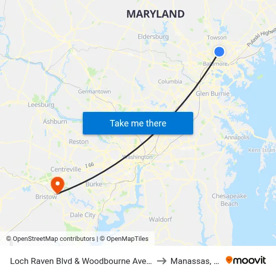 Loch Raven Blvd & Woodbourne Ave Nb to Manassas, VA map