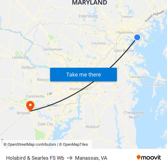 Holabird & Searles FS Wb to Manassas, VA map