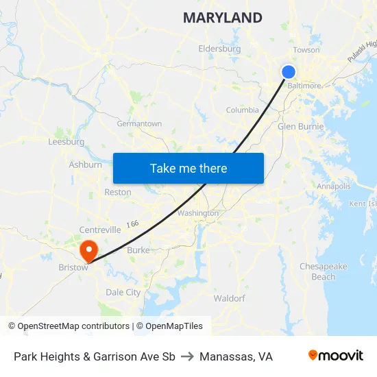 Park Heights & Garrison Ave Sb to Manassas, VA map