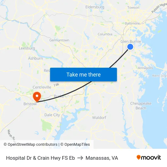 Hospital Dr & Crain Hwy FS Eb to Manassas, VA map