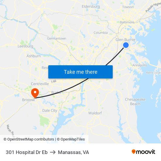 301 Hospital Dr Eb to Manassas, VA map