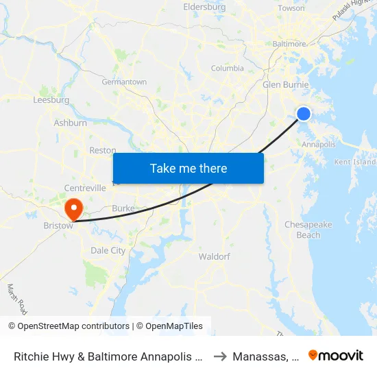 Ritchie Hwy & Baltimore Annapolis Blvd to Manassas, VA map