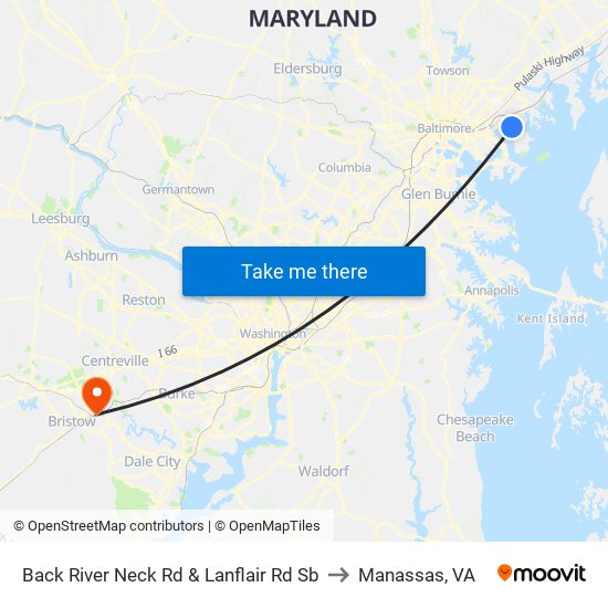 Back River Neck Rd & Lanflair Rd Sb to Manassas, VA map