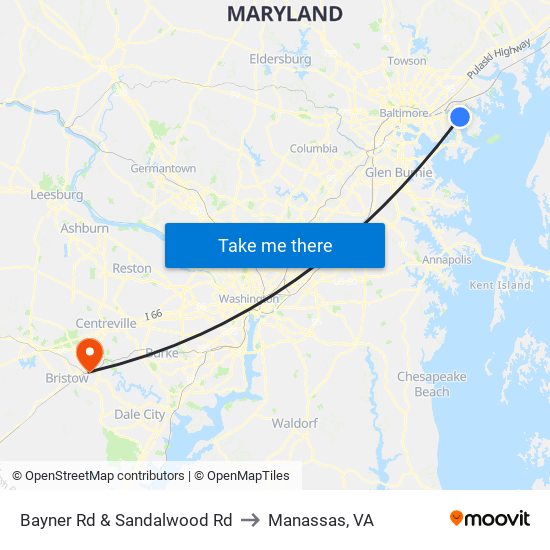 Bayner Rd & Sandalwood Rd to Manassas, VA map