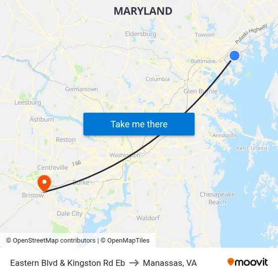 Eastern Blvd & Kingston Rd Eb to Manassas, VA map