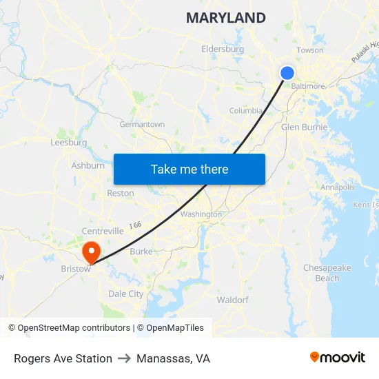 Rogers Ave Station to Manassas, VA map