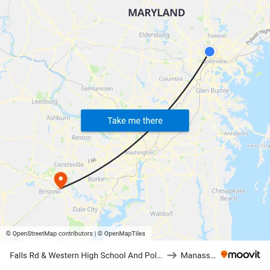 Falls Rd & Western High School And Polytechnic Institute Sb to Manassas, VA map