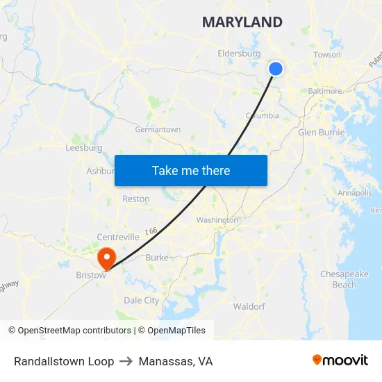 Randallstown Loop to Manassas, VA map