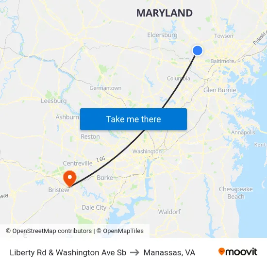 Liberty Rd & Washington Ave Sb to Manassas, VA map