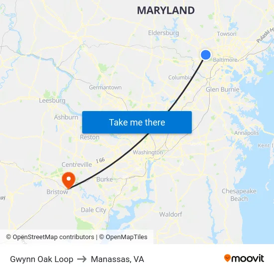 Gwynn Oak Loop to Manassas, VA map