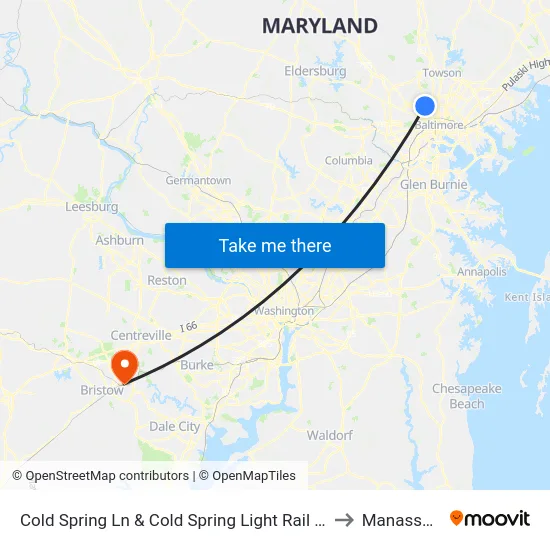 Cold Spring Ln & Cold Spring Light Rail Station Mid Wb to Manassas, VA map