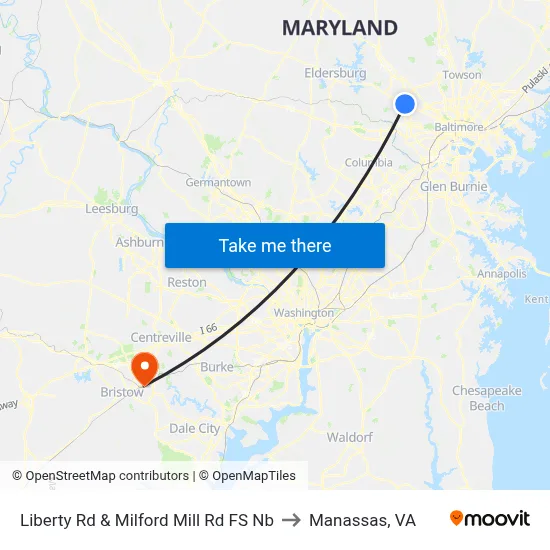 Liberty Rd & Milford Mill Rd FS Nb to Manassas, VA map