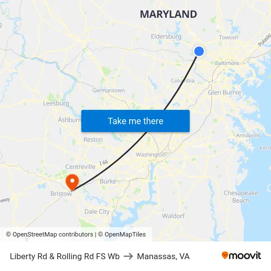 Liberty Rd & Rolling Rd FS Wb to Manassas, VA map
