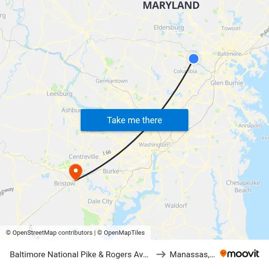 Baltimore National Pike & Rogers Ave FS Eb to Manassas, VA map